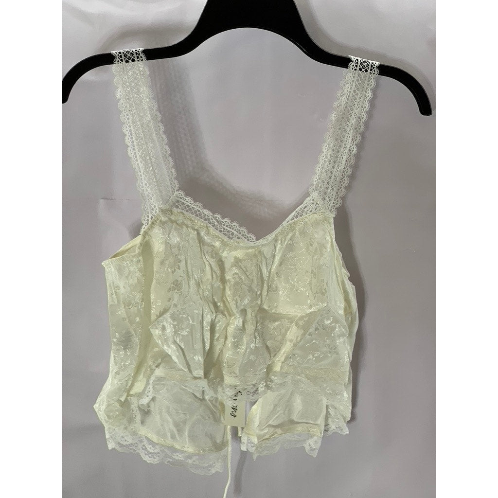FOR LOVE AND LEMONS Women's Cream Elise Lace-Trim Floral Satin Tie-Front Top SZS