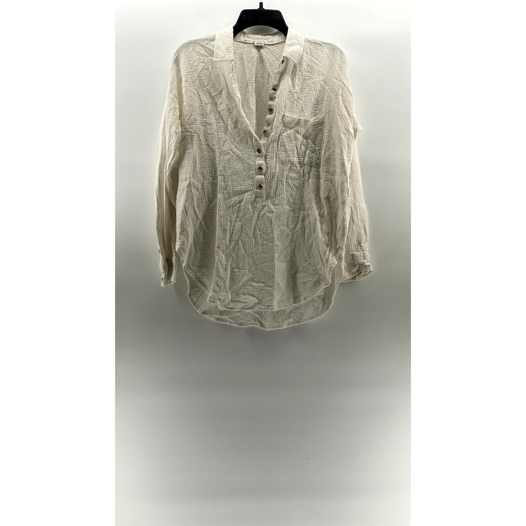 PILCRO AND THE LETTERPRESS Women's White Textured Half-Button Top SZ S