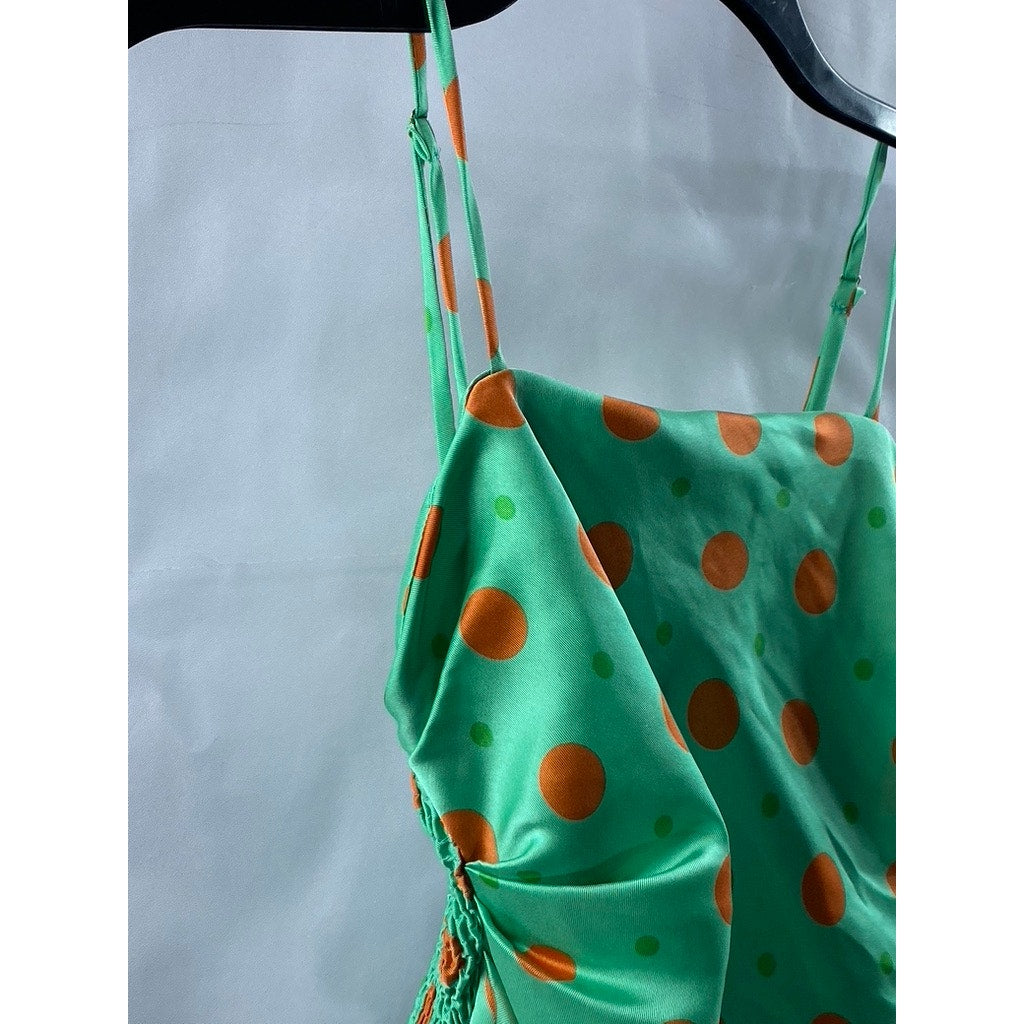 UNBRANDED Women's Green-Orange Dot Print Handkerchief Crop Tank Top SZ S