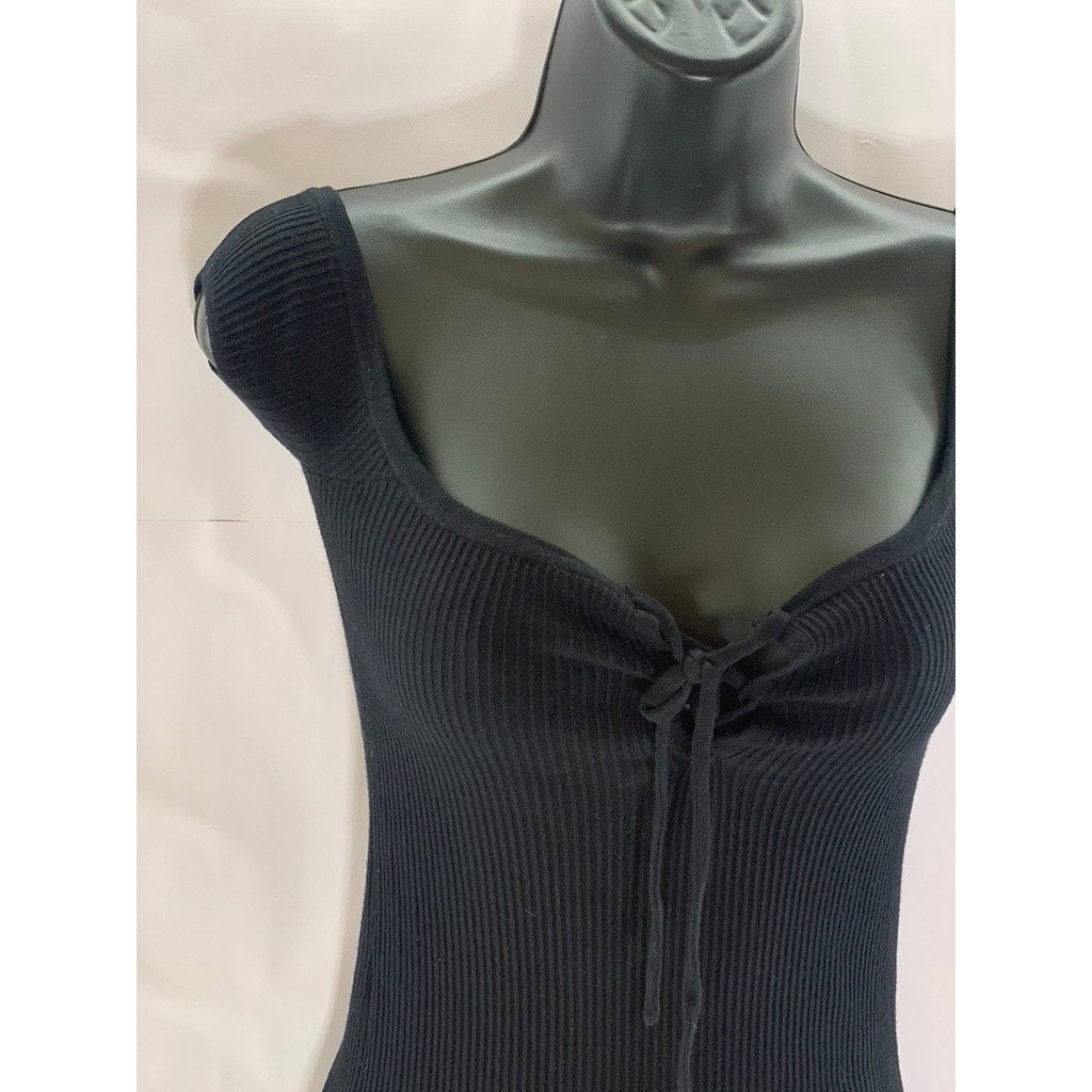 URBAN OUTFITTERS Women's Black Ribbed Tie-Front Short Sleeve Mini Dress SZ XS