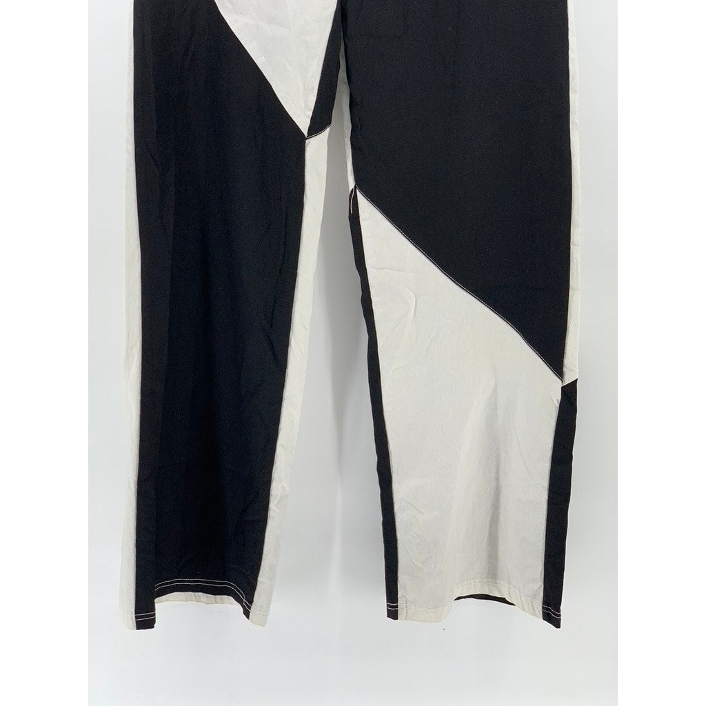 SWEET RAIN Women's Black-White Colorblock High-Rise Straight-Leg SZ L