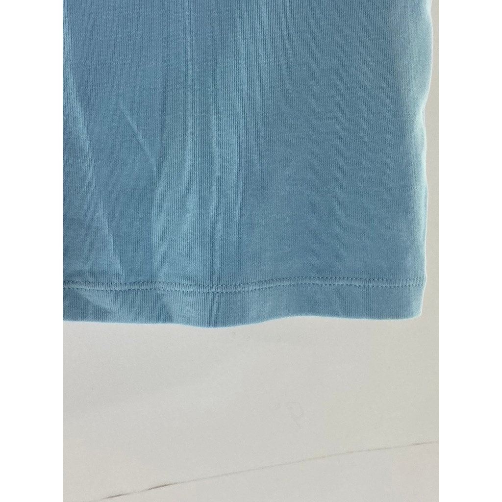 UNIQLO Women's Light Blue Crewneck Solid Fitted Short Sleeve Crop Top SZ XS\