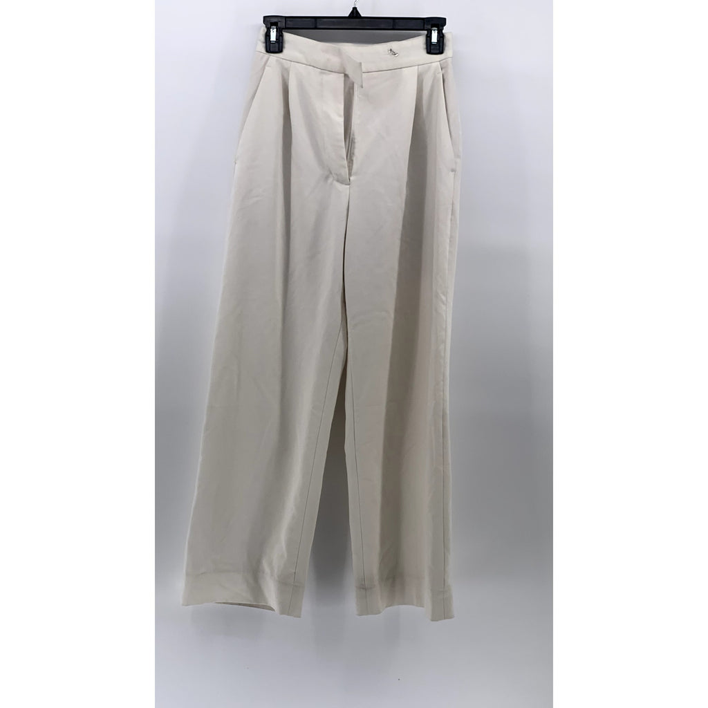 ESTELLA. K Women's Cream Pleated High-Rise Wide-Leg Pants SZ S