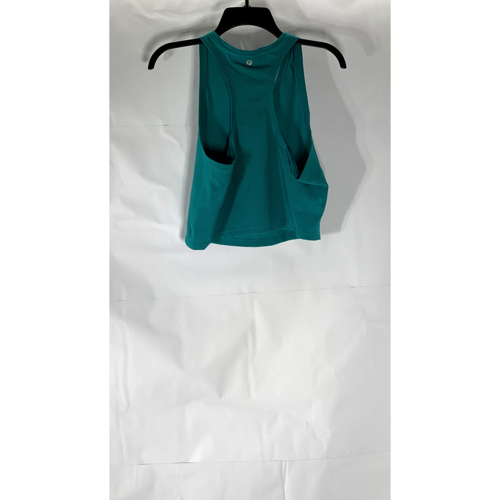 90 DEGREE BY REFLEX Women’s Blue Ribbed Crewneck Racerback Cropped Tank Top SZXL