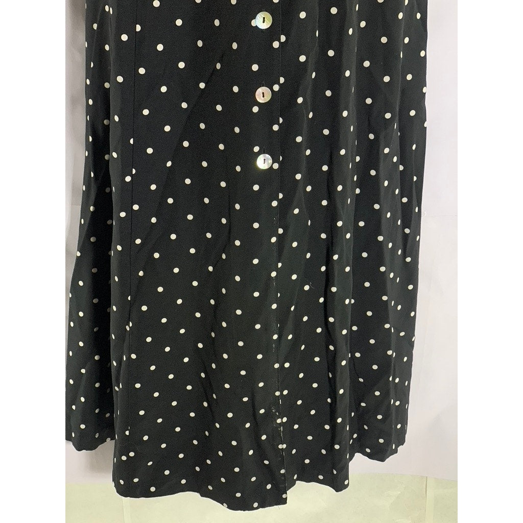 DRESSBARN Women's Vintage Black/White Polka Dot V-Neck Collared Midi Dress SZ 4
