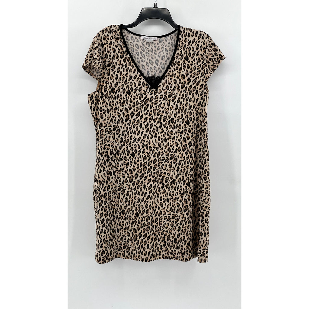 LINEA DONATELLA Women's Brown-Black Animal Print V-Neck Pajama Gown SZ L