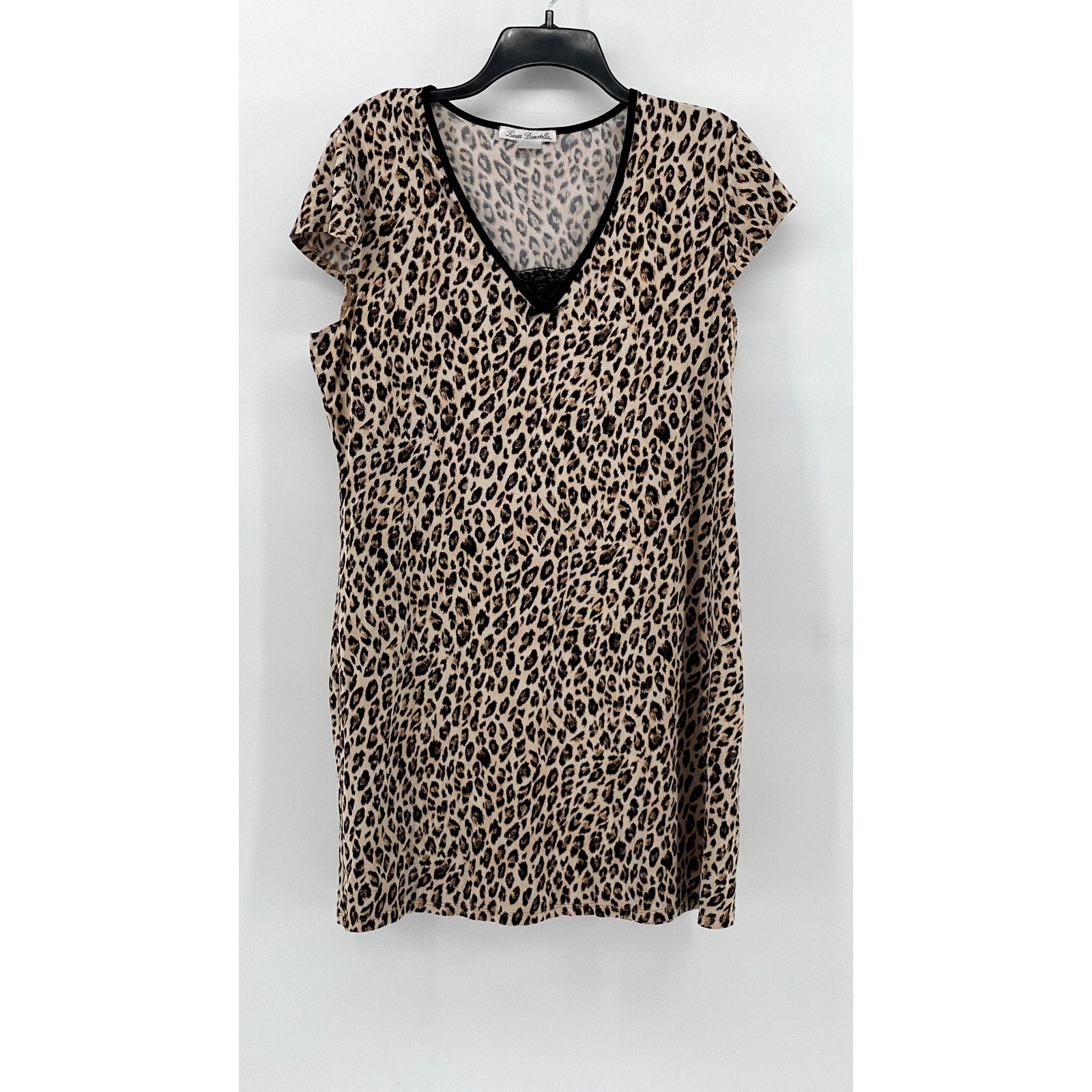 LINEA DONATELLA Women's Brown-Black Animal Print V-Neck Pajama Gown SZ L