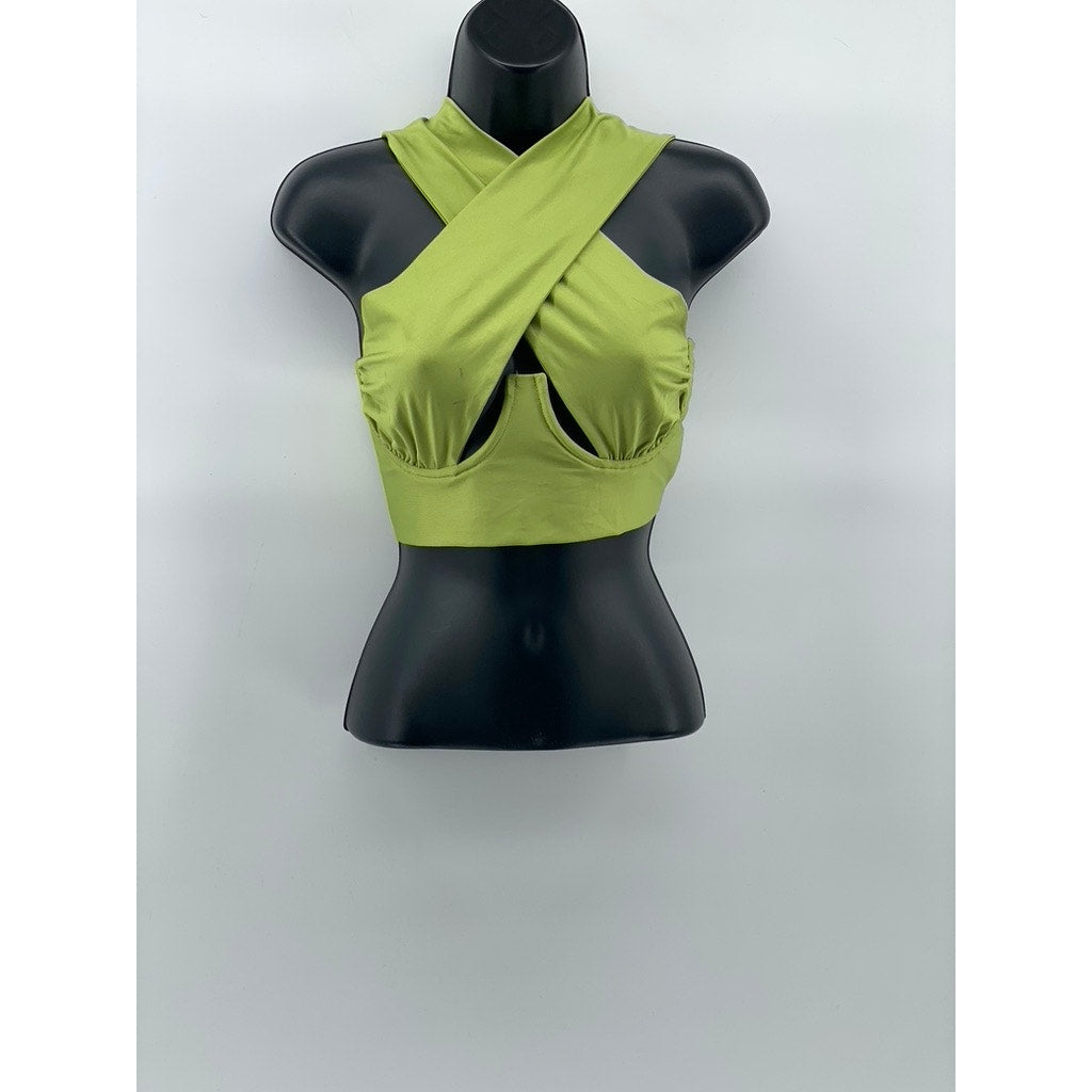 SHEIN Women's Lime Green Cross Strap Cropped Tank Top SZ 4