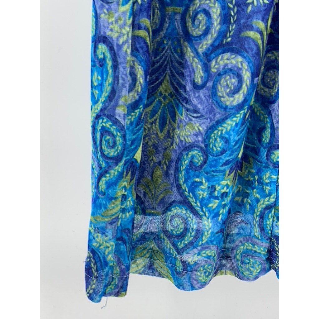 CITY STUDIO Women's Blue Mesh Paisley Straight-Neck Bodycon Mini Dress SZ S