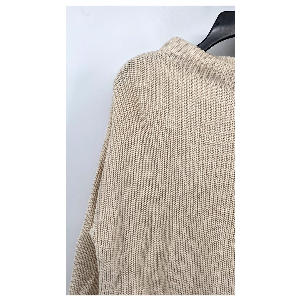 UNBRANDED Women's Wide-Neck Beige Knit Sweater With Waist Ties SZ M