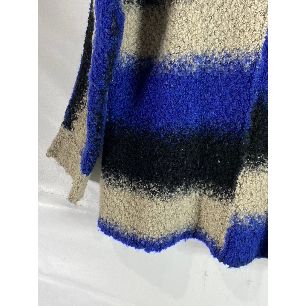 SPARKLE & FADE Women's Blue/Tan Striped V-Neck Long Sleeve Pullover Sweater SZ L