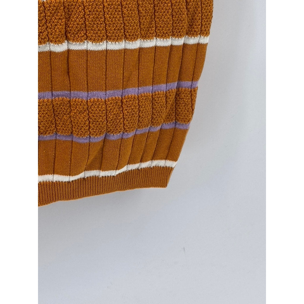 ASOS DESIGN Women's Orange Striped Rib Short Sleeve Polo Top SZ S