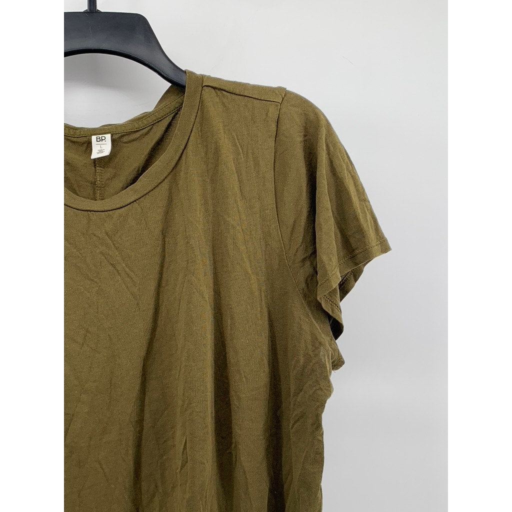 BP. Women's Olive Green Solid Crewneck Cotton-Blend Short Sleeve Top SZ L