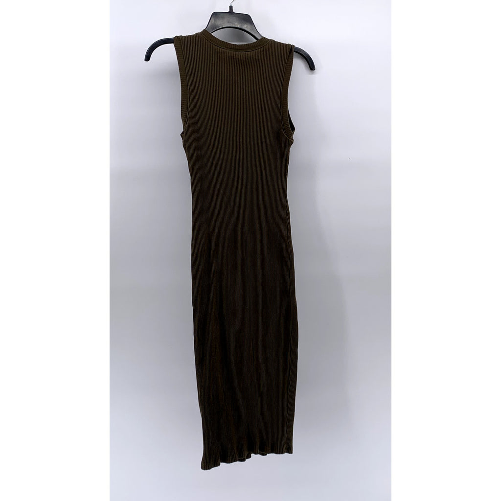 BLQ Women's Olive Green Crewneck Ribbed Sleeveless Heavyweight Maxi Dress SZ S