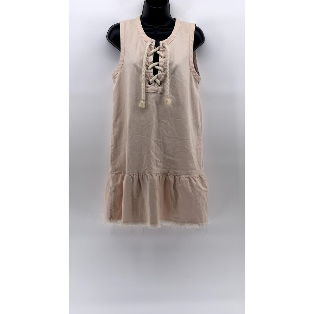 AERIE Women's Light Pink Lace-Up Neck Ruffle-Hem Sleeveless A-Line Dress SZ S