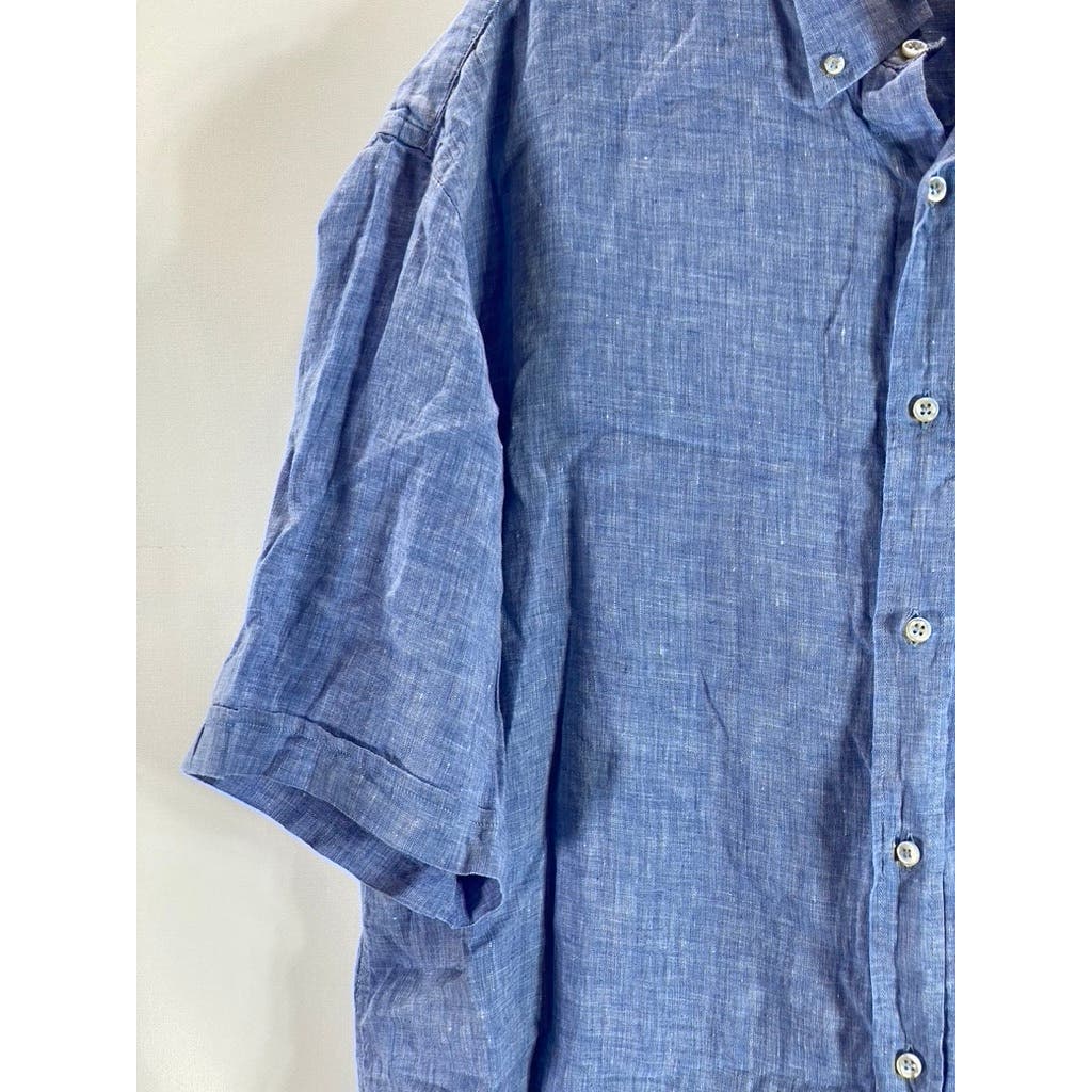 PAUL & SHARK YACHTING Men's Tall Blue Linen Button-Up Short Sleeve Shirt SZ 1XT