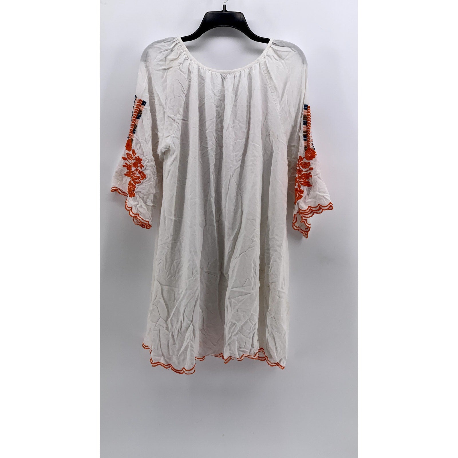 CHIC CONNECTION Women's White-Orange Embroidered Short Sleeve Mini Dress SZ XL