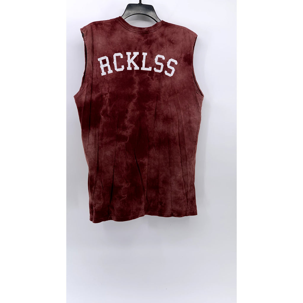 YOUNG & RECKLESS Men's Red Tie-Dye Crewneck Cut-Off Sleeveless Shirt SZ L