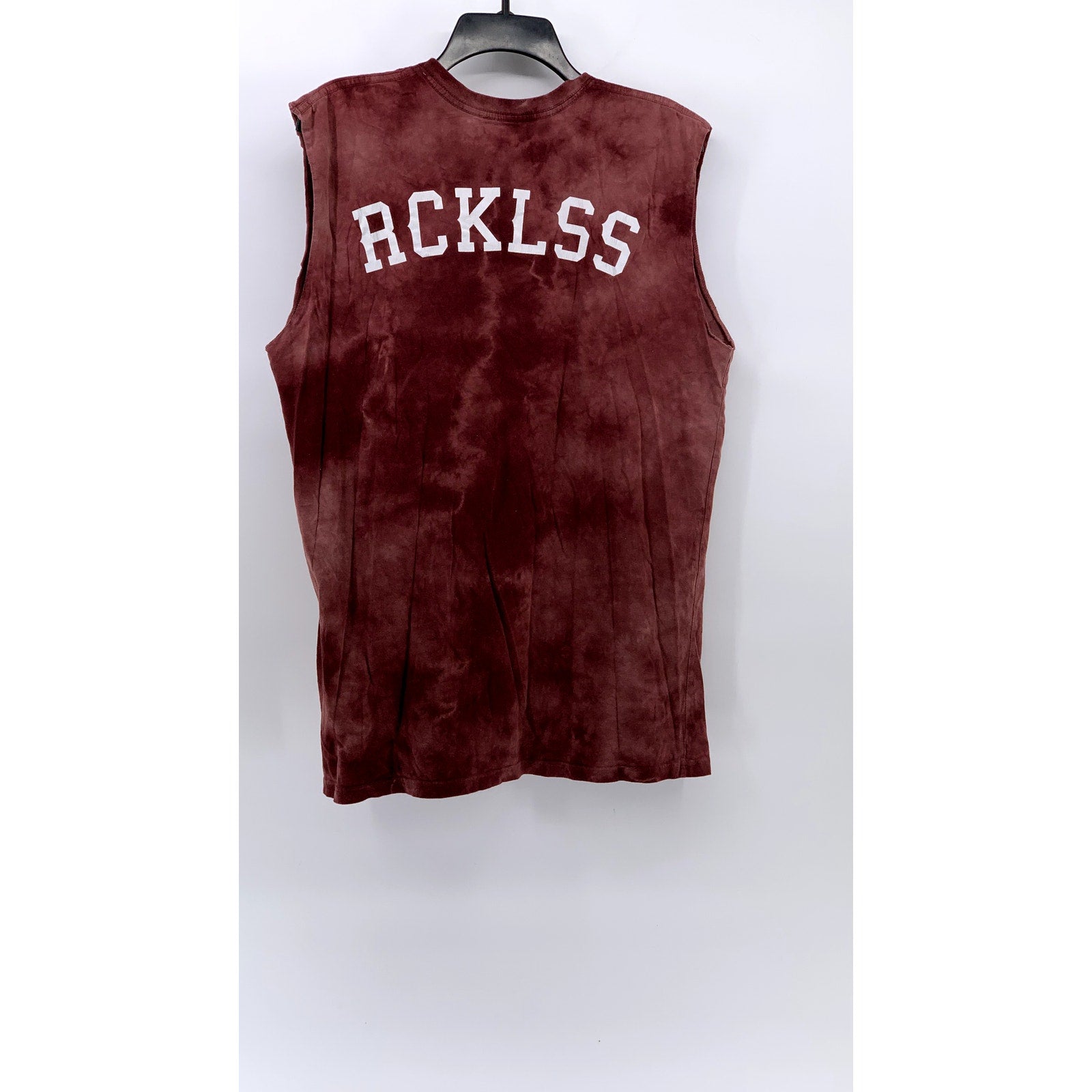 YOUNG & RECKLESS Men's Red Tie-Dye Crewneck Cut-Off Sleeveless Shirt SZ L