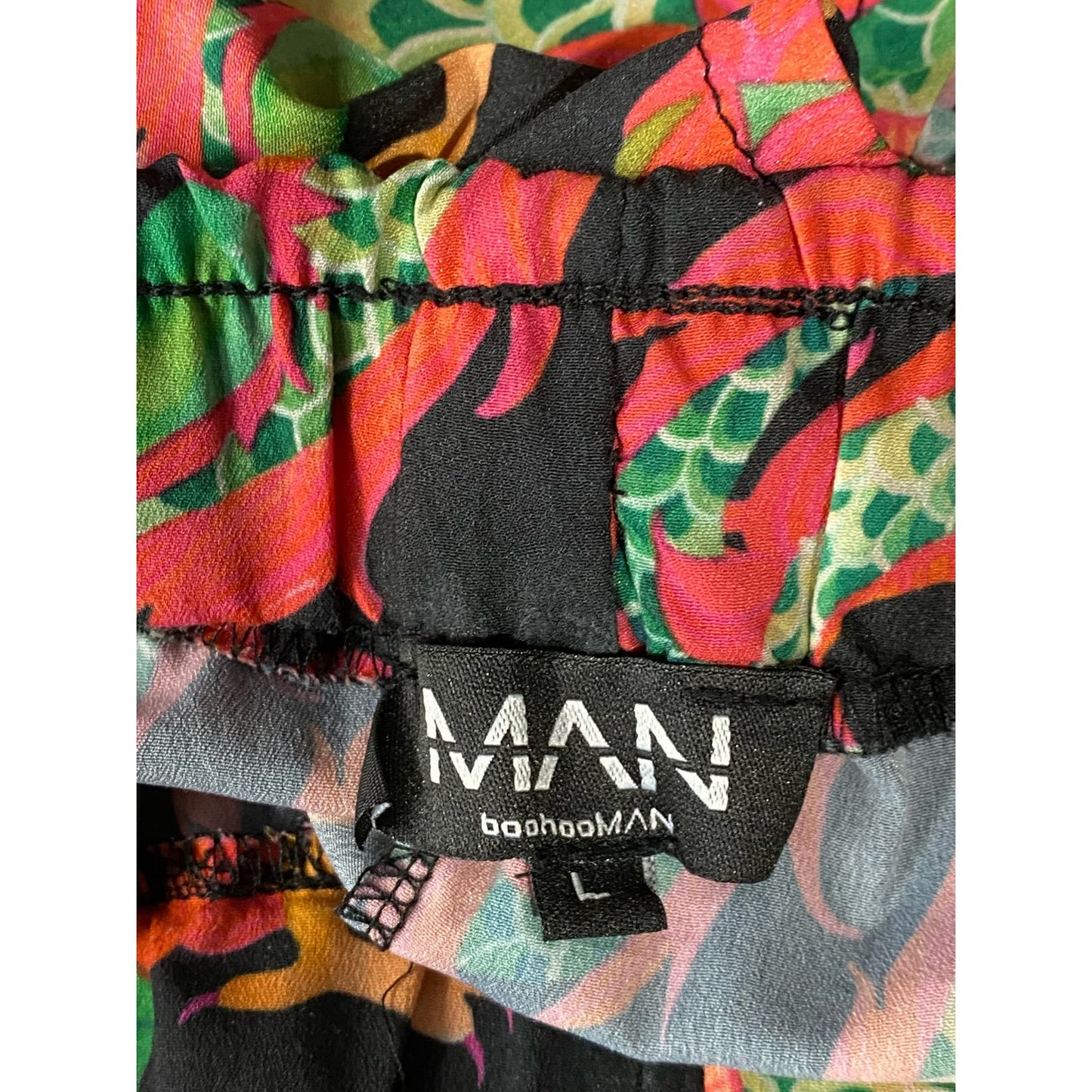BOOHOO MAN Men's Red/Black Dragon Print Drawstring Pull-On Shorts SZ L