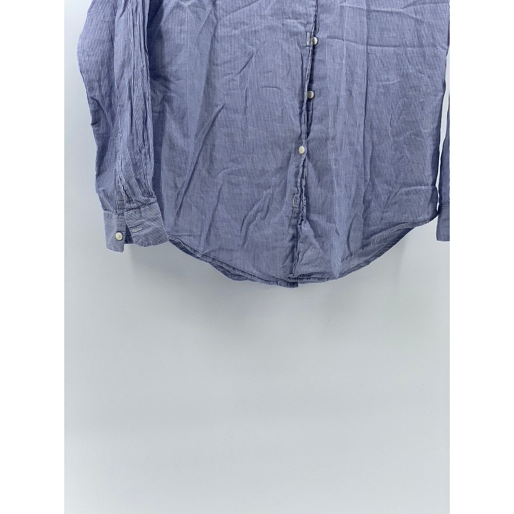 LOVE MANGO Women's Blue Striped Regular-Fit Button-Up Long Sleeve Top SZ S