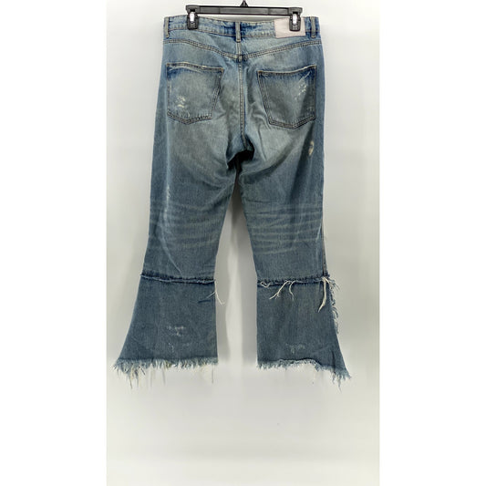 ZARA TRF IX'D Women's Light Blue Denim Distressed Flare Streetwear Y2K Jean SZ 8