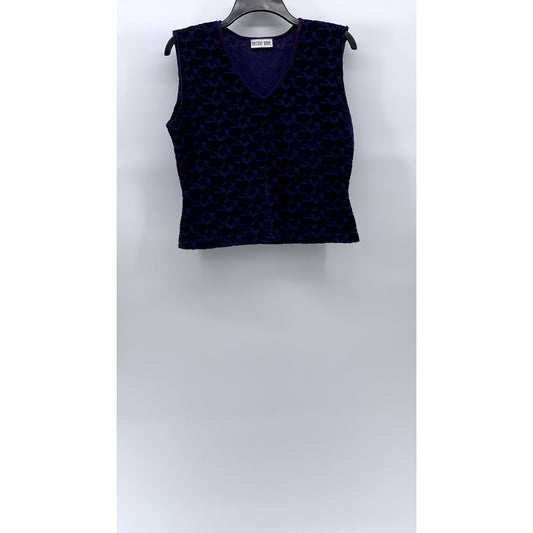 ANCHOR BLUE Women's Blue V-Neck Velvet Rose Print Sleeveless Cropped Top SZ S