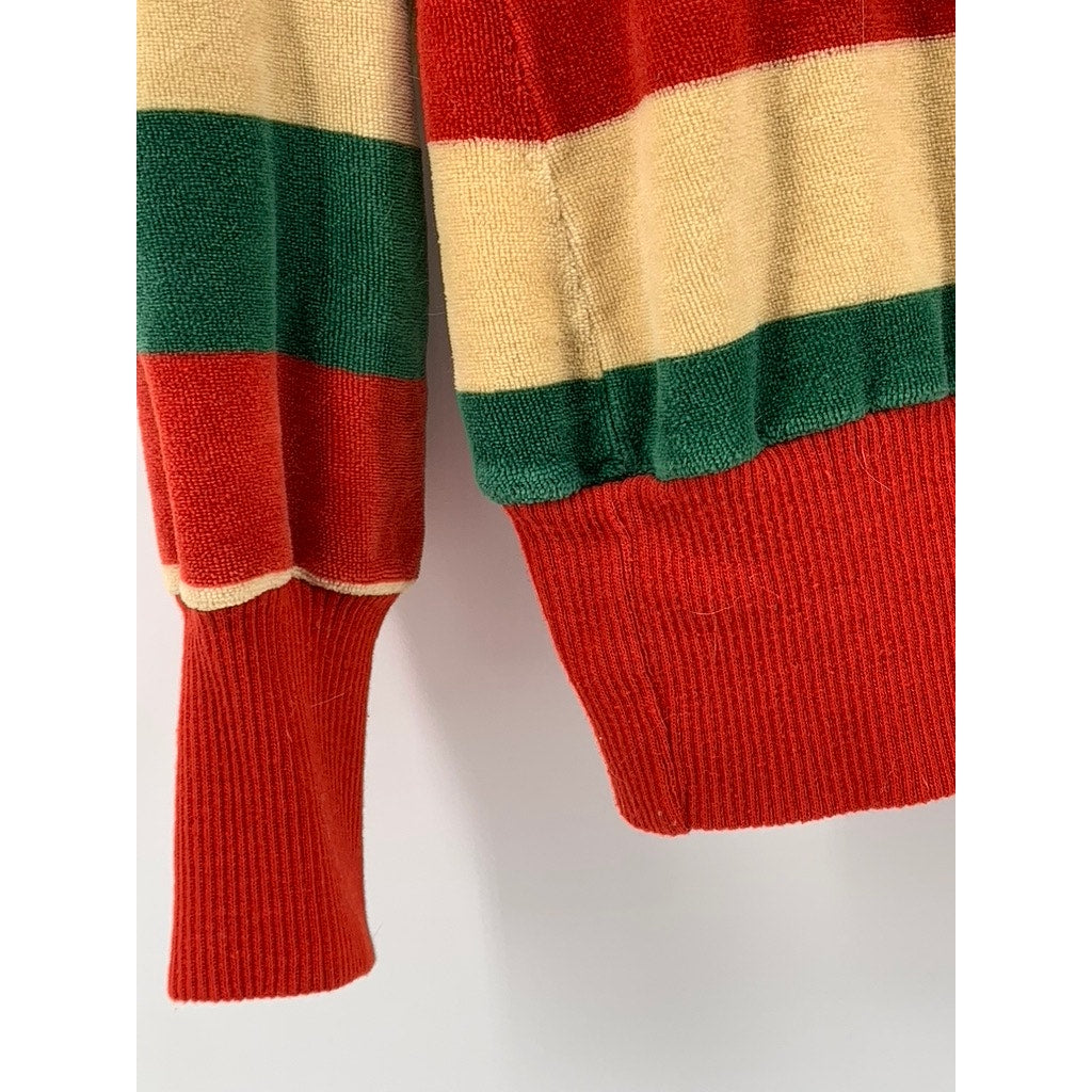 BLOOMIN TULIPS Women's Vintage Green-Yellow-Red Striped Long Sleeve Polo Top SZS