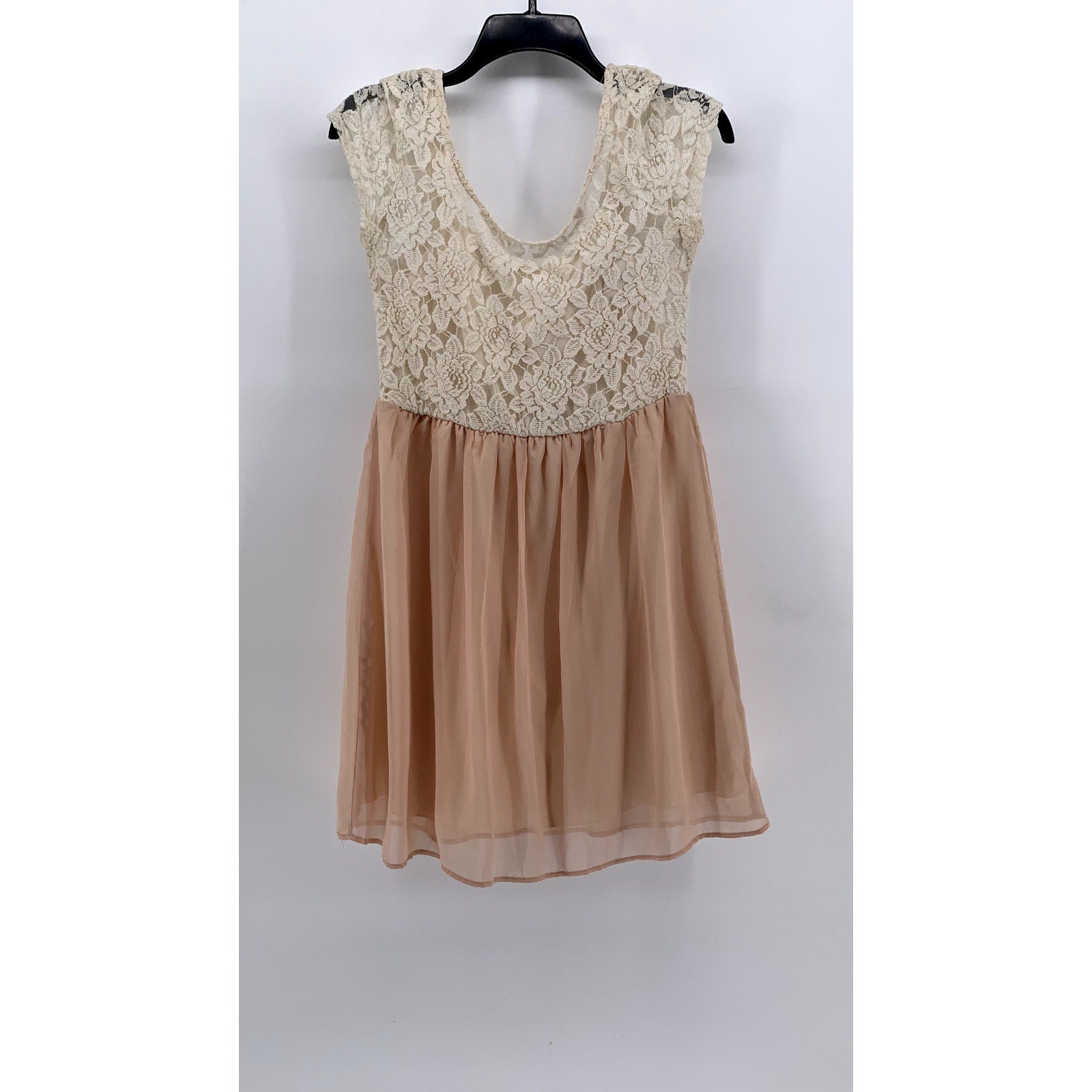 SPEECHLESS Girls' Beige Floral Lace Scoop-Neck Knee Length Dress SZ L