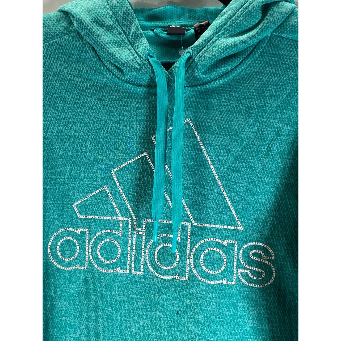 ADIDAS Women's Blue-Green Graphic Climawarm Thumbhole Pullover Hoodie SZ M