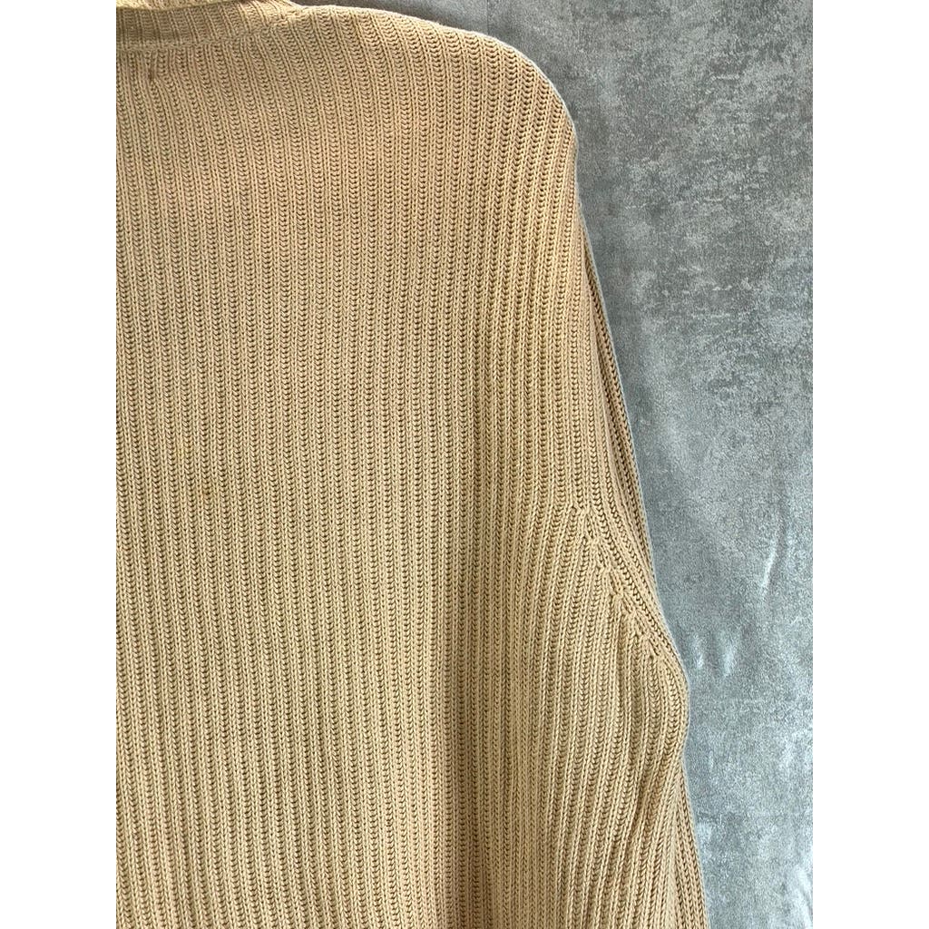 BANANA REPUBLIC Men's Beige Shoulder-Zipper Cotton Knit Pullover Sweater SZ L
