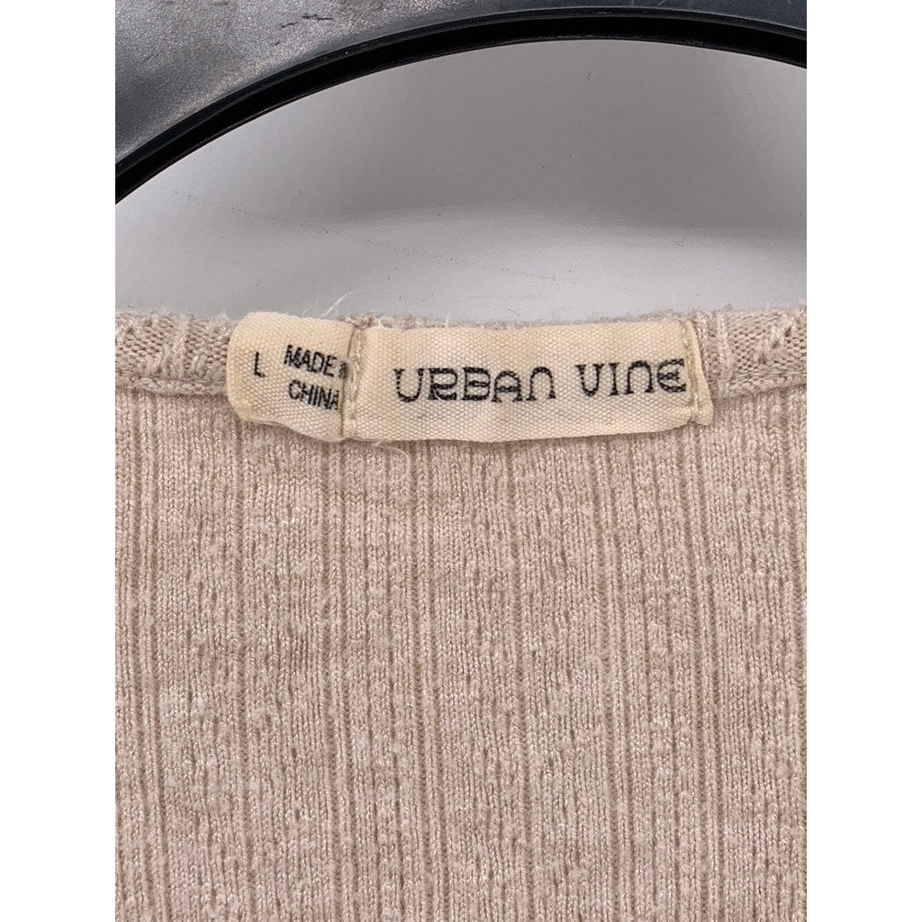 URBAN VINE Women's Beige Open Front Tie Long Sleeve Crop Top SZ L