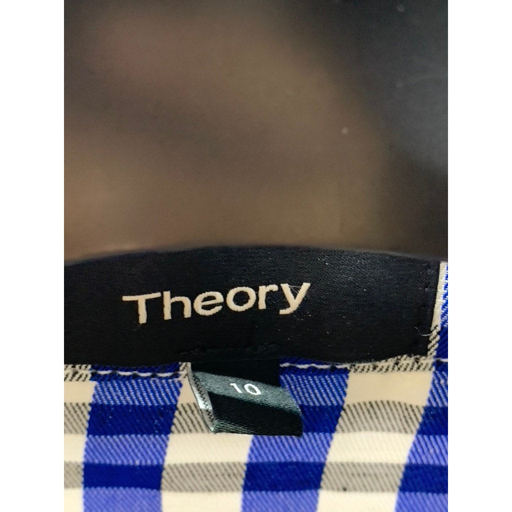 THEORY Women's Blue/White Mayvine Dillion Plaid Button-Up Shirtdress SZ 10