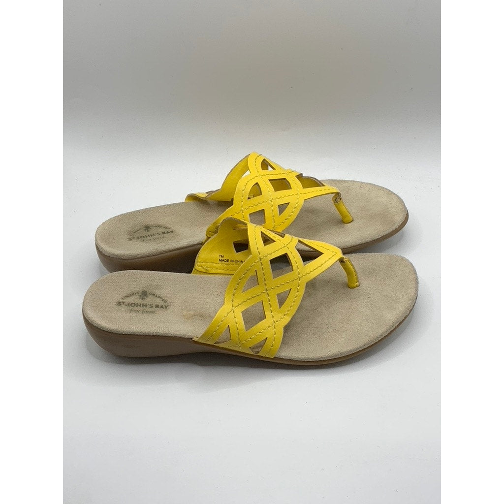 ST. JOHNS BAY Women's Yellow Leather Cutout Thong Sandals SZ 7
