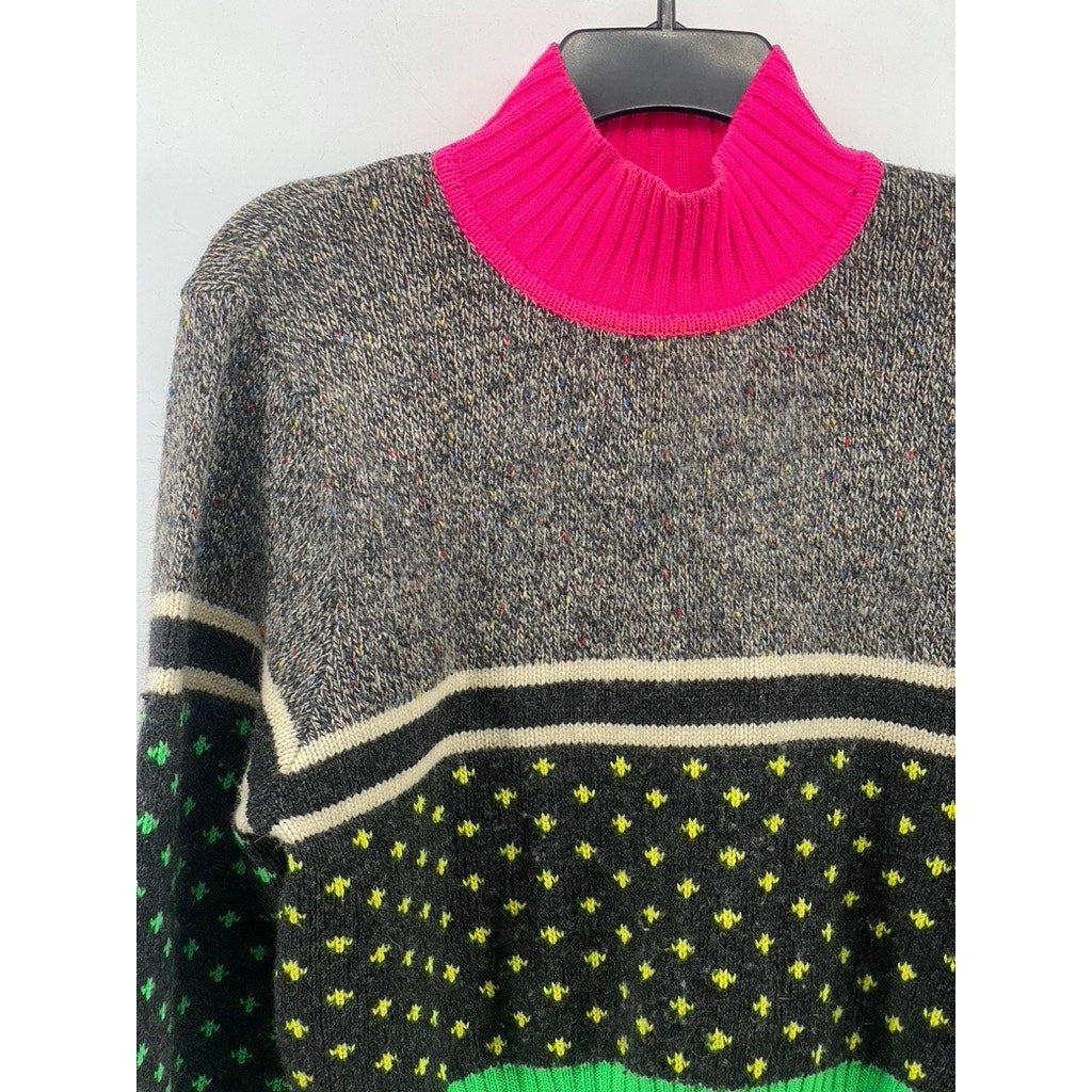 MOSCHINO Women's Multicolor Knit Mock-Neck Long Sleeve Pullover Sweater SZ 14