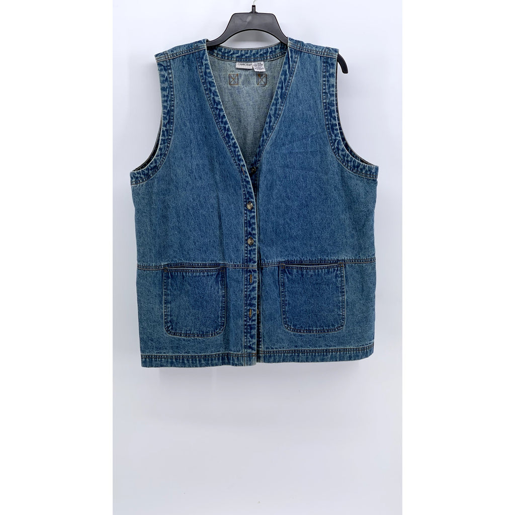 CABIN CREEK Women's Vintage Blue Denim Button-Up Sleeveless Cotton Top SZ XL