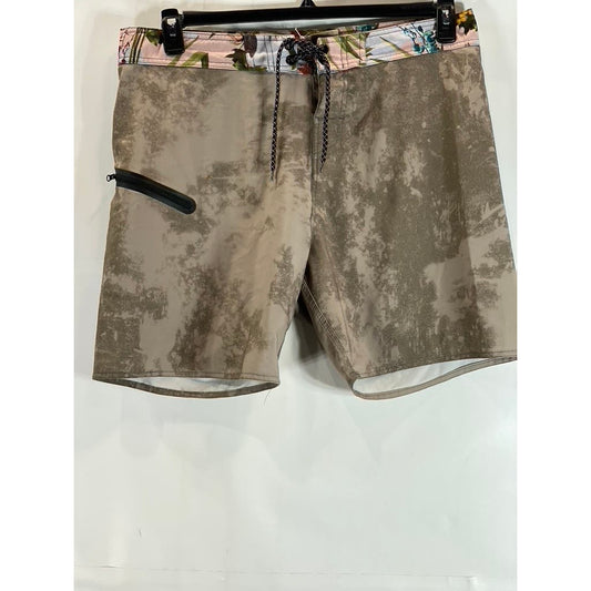 LIRA Men's Brown/Pink Tropical Trim Pull-On Board Shorts SZ 38
