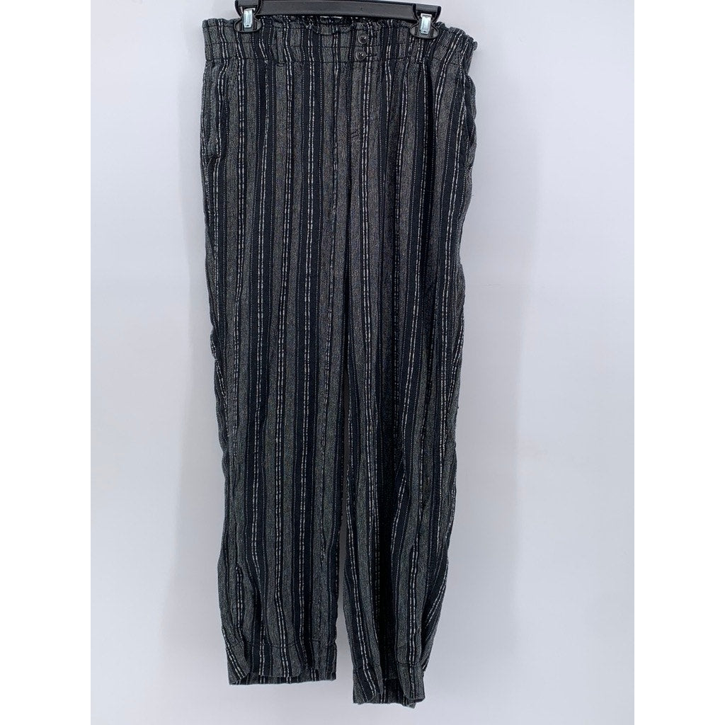 BRIGGS Women's Black Striped Straight Leg Pants SZ L