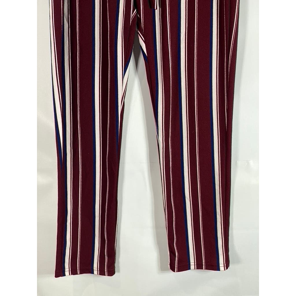 SPARK Women's Burgundy Striped Adjustable Strap Pull-On Pants SZ XL