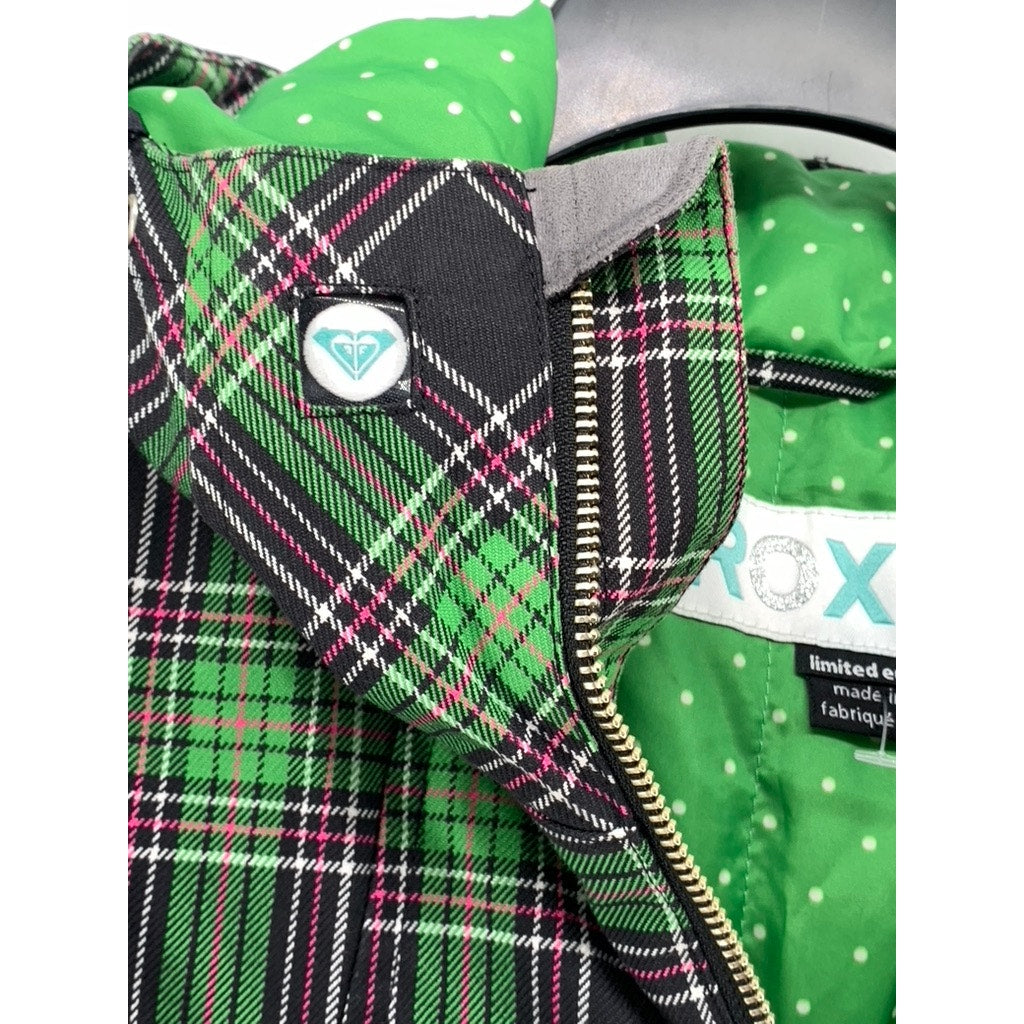ROXY Women's Green Plaid Limited Edition Zip-Up Hooded Jacket SZ S