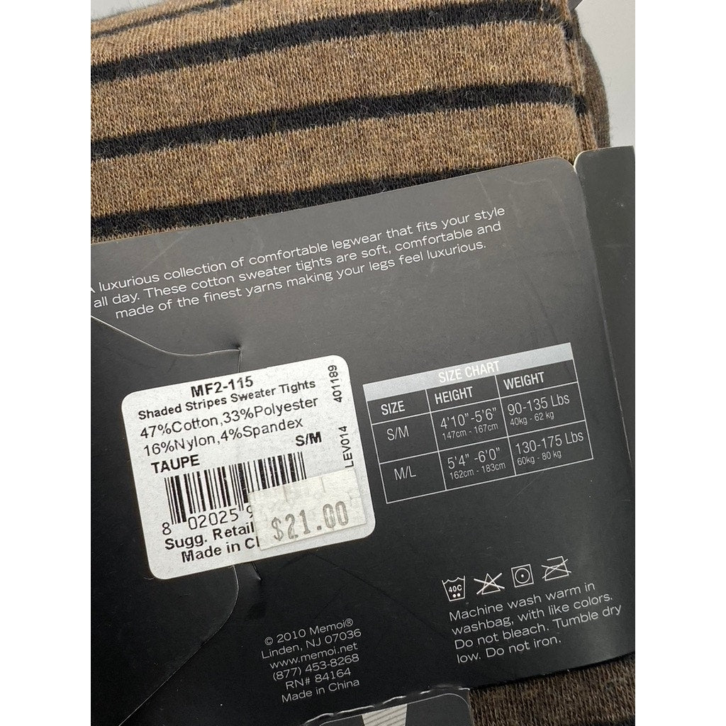 MEMOI Women's Brown-Taupe Striped Cotton Sweater Pull-On Tights SZ S/M