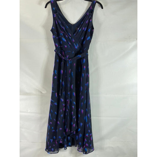DKNY Women's Berry Multi Printed Buckle-Strap Faux-Wrap Tie-Waist Dress SZ 2