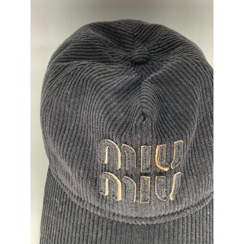MIU MIU Unisex Black Velvet Corduroy Patch Baseball Cap SZ OS