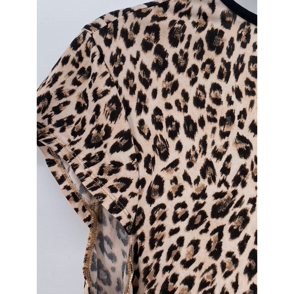 LINEA DONATELLA Women's Brown-Black Animal Print V-Neck Pajama Gown SZ L