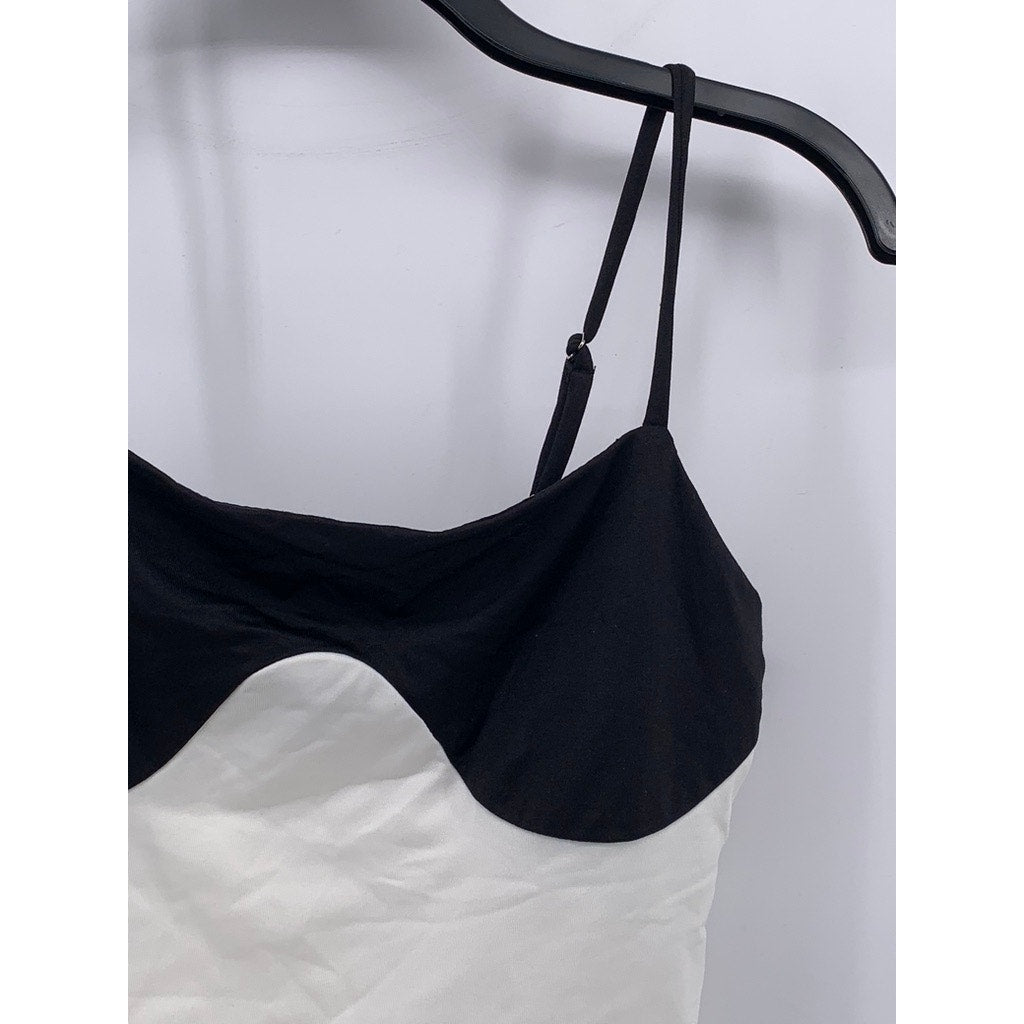 FOREVER 21 Women's Black-White Colorblock Spaghetti Strap Cropped Top SZ S