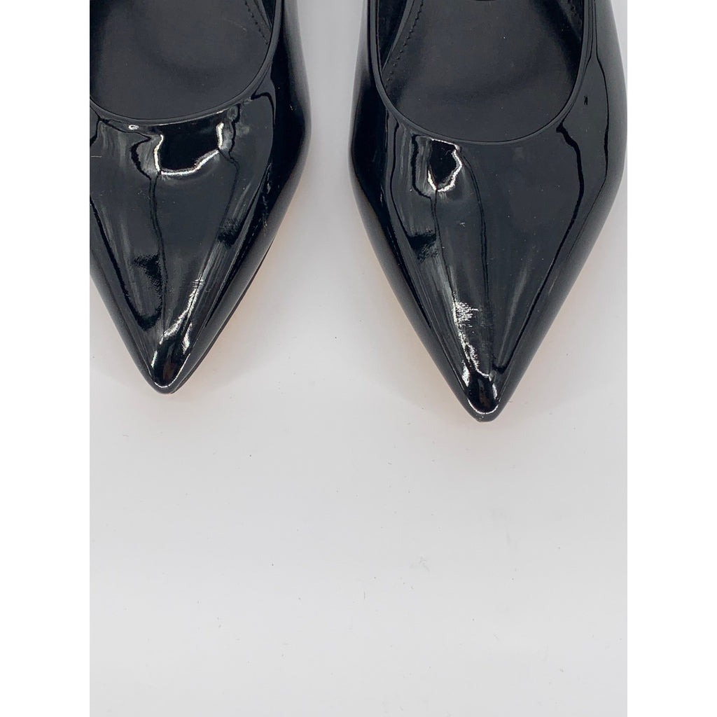 CALVIN KLEIN Women's Black Patent Leather Pointed-Toe Ankle Strap Flats SZ 8.5