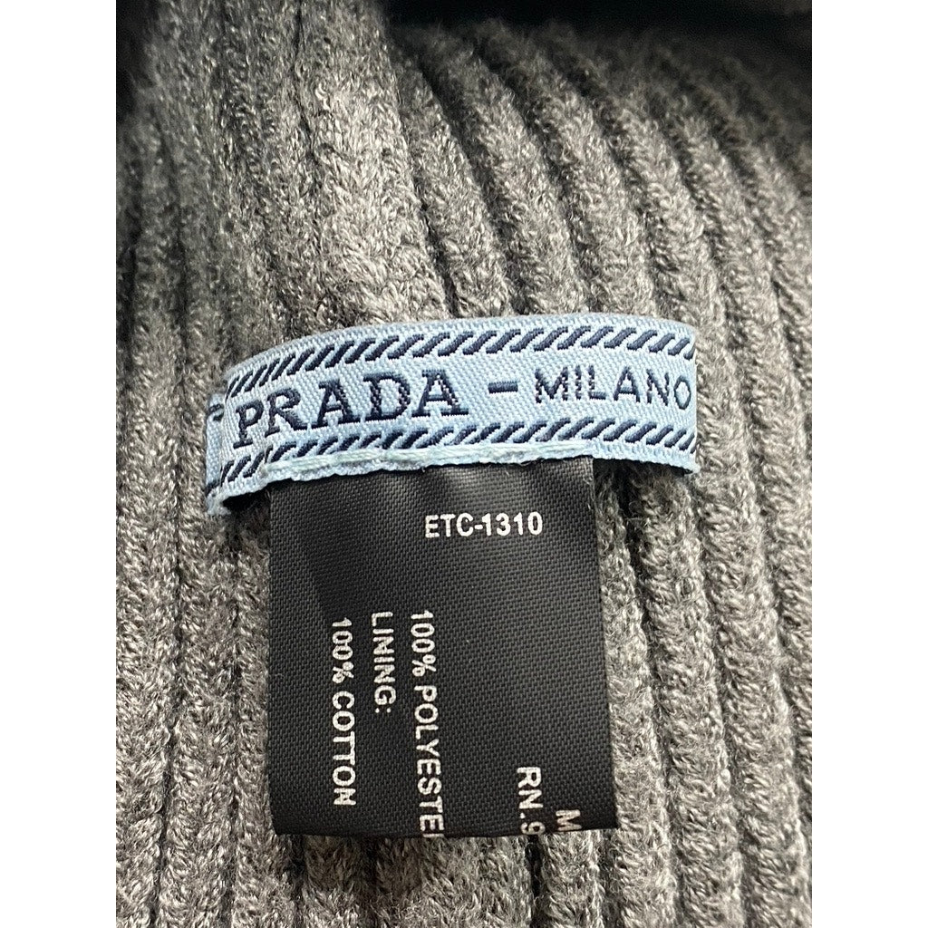 PRADA MILANO Men's Charcoal Gray Ribbed Pull-On Knit Beanie OS