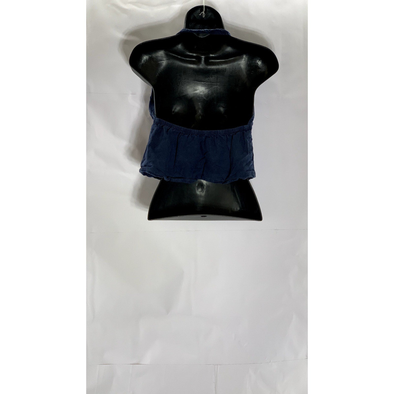 MELVILLE Women's Dark Blue Demin Linen-Blend Tie-Front Halter Crop Top SZ S