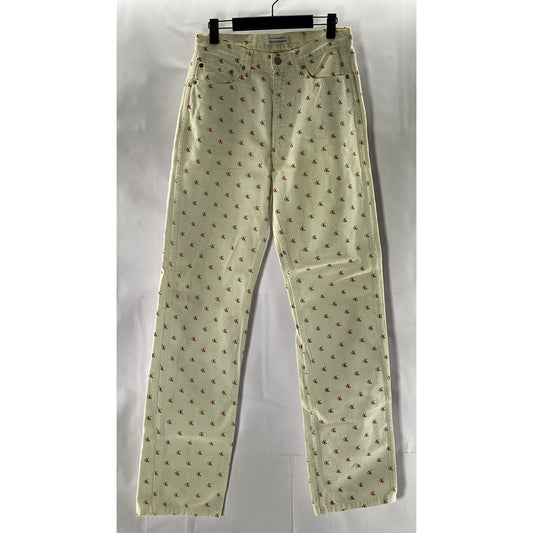 CALVIN KLEIN JEANS Women's White/Red Monogram High-Rise Straight-Leg Pants SZ 28