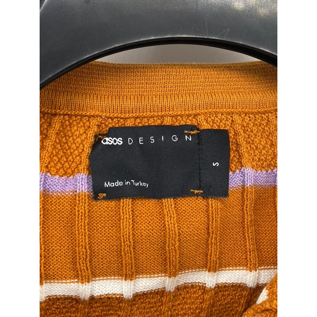 ASOS DESIGN Women's Orange Striped Rib Short Sleeve Polo Top SZ S